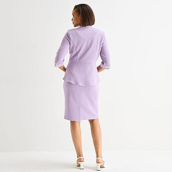 Maya Brooke Womens Crepe Pearl Trim Plaid Jacket Dress