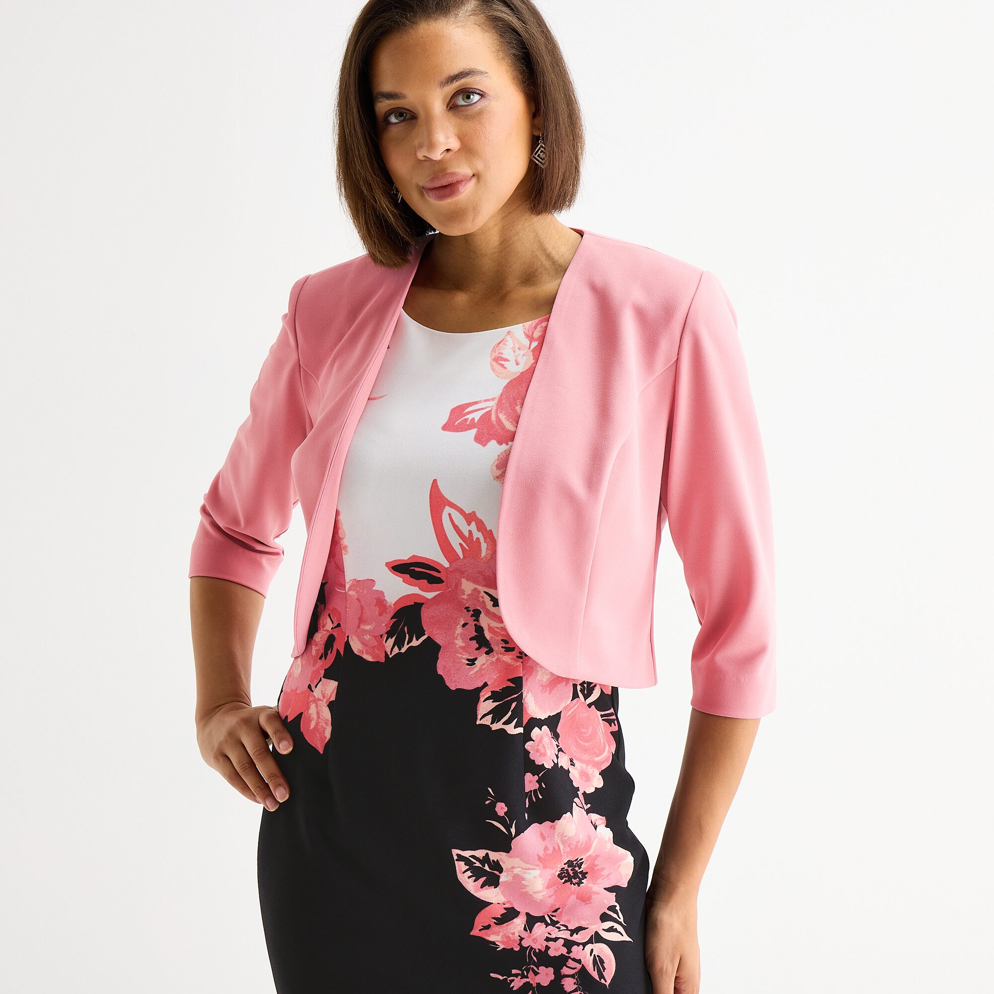Maya Brooke Womens Floral Jacket Dress