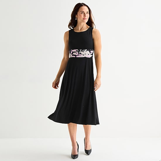 Jessica Howard Womens Midi Floral Jacket Dress