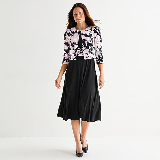 Jessica Howard Womens Midi Floral Jacket Dress