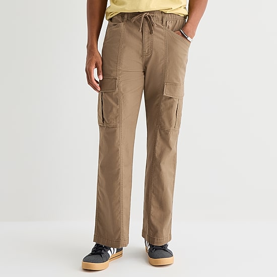 mutual weave Mens Drawstring Waist Regular Fit Cargo Pant