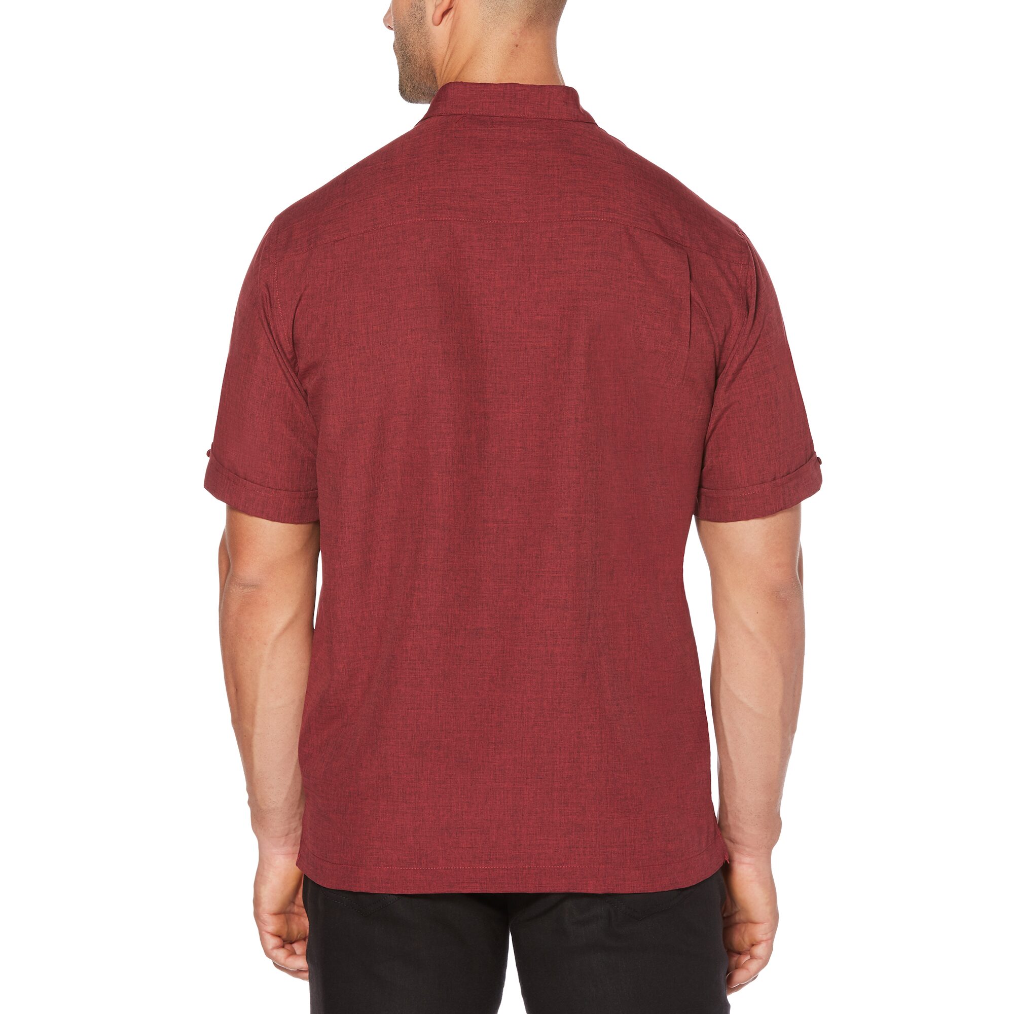Cubavera Chambray Pintuck Mens Short Sleeve Regular Fit Button-Down Shirt