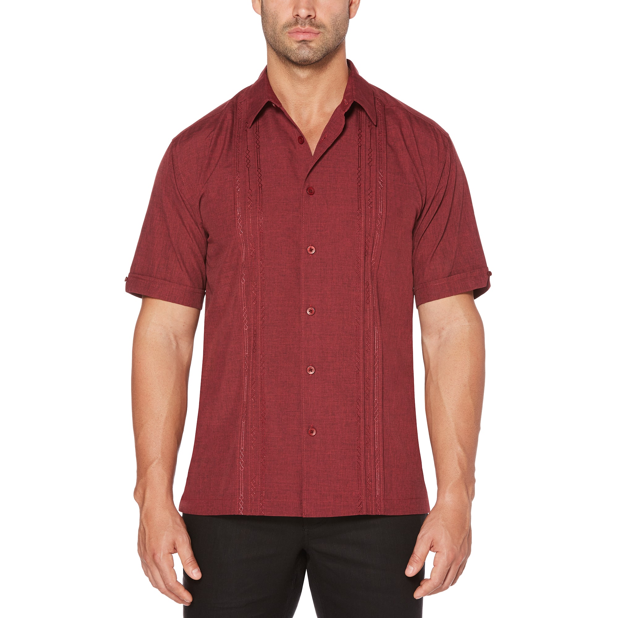 Cubavera Chambray Pintuck Mens Short Sleeve Regular Fit Button-Down Shirt