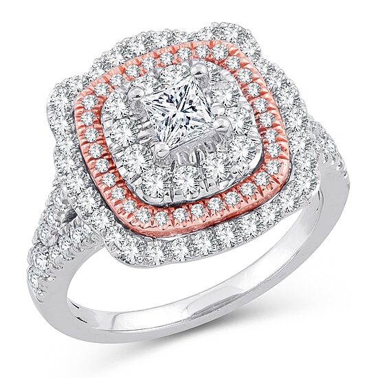 Womens 1 3/4 CT. T.W. Natural White Diamond 10K Gold Cushion Engagement Ring