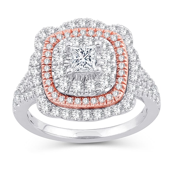Womens 1 3/4 CT. T.W. Natural White Diamond 10K Gold Cushion Engagement Ring