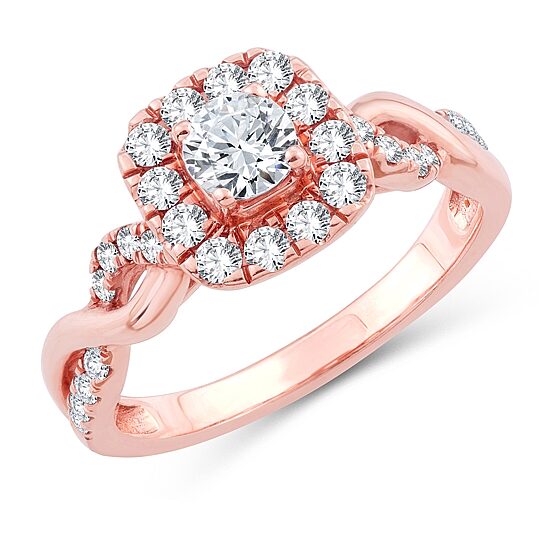 Womens Natural White Diamond 10K Gold Cushion Engagement Ring