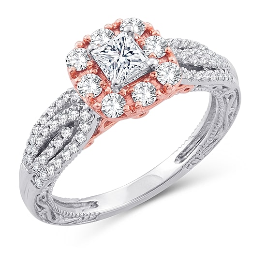 Womens 1 1/2 CT. T.W. Natural White Diamond 10K Gold 10K Rose Gold Cushion Engagement Ring