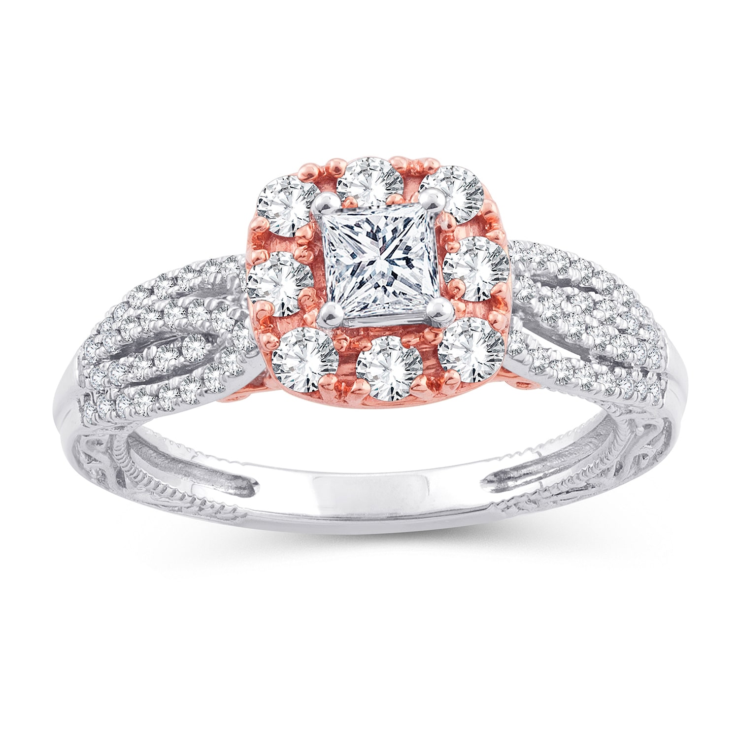 Womens 1 1/2 CT. T.W. Natural White Diamond 10K Gold Rose Cushion Engagement Ring