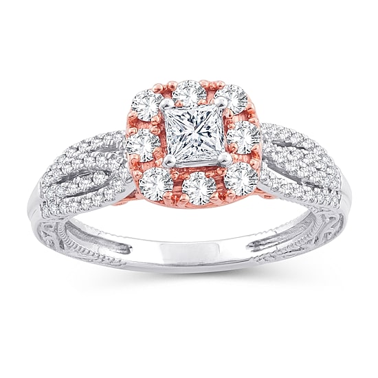 Womens 1 1/2 CT. T.W. Natural White Diamond 10K Gold 10K Rose Gold Cushion Engagement Ring