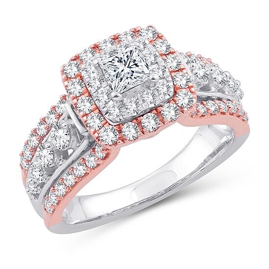 Womens 1 1/3 CT. T.W. Natural White Diamond 10K Gold 10K Rose Gold Cushion Side Stone Halo Engagement Ring