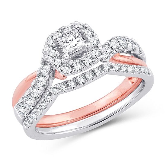 Womens 1 CT. T.W. Natural White Diamond 10K Gold 10K Rose Gold Cushion Bridal Set