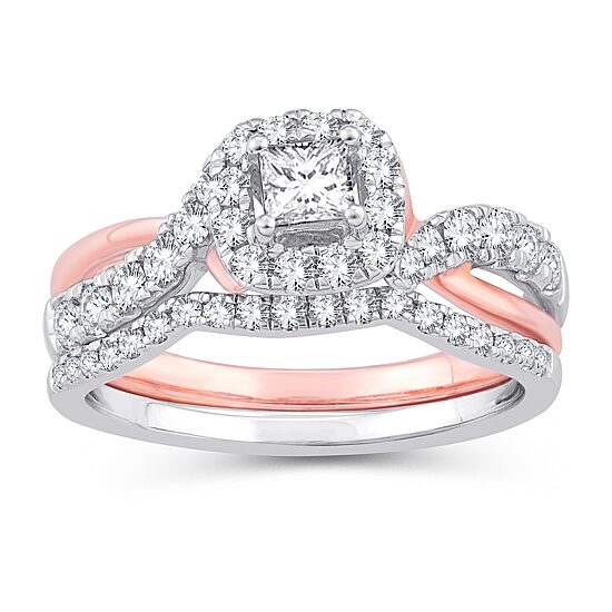Womens 1 CT. T.W. Natural White Diamond 10K Gold 10K Rose Gold Cushion Bridal Set
