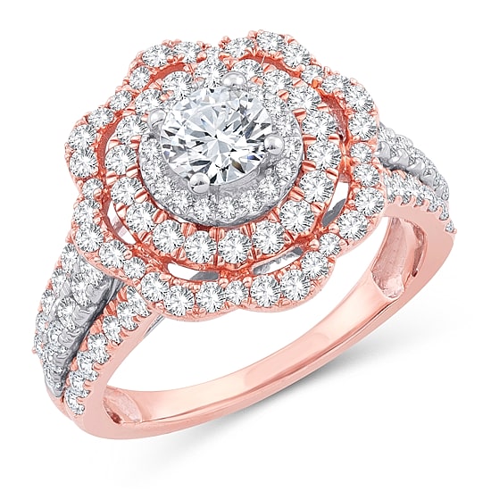 Womens 2 CT. T.W. Natural White Diamond 10K Gold 10K Rose Gold Round Engagement Ring