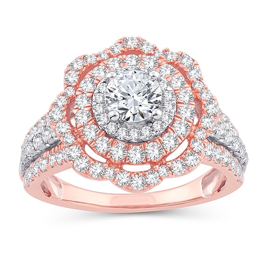 Womens 2 CT. T.W. Natural White Diamond 10K Gold 10K Rose Gold Round Engagement Ring