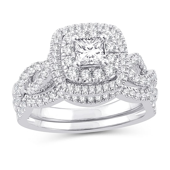 Womens 1 1/8 CT. Natural White Diamond 10K Gold Cushion Bridal Set