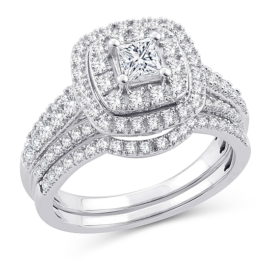 Womens 1 CT. T.W. Natural White Diamond 10K Gold Cushion Bridal Set