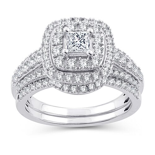 Modern Bride Womens 1 Ct. T.w. Natural White Diamond 10k Gold Cushion Bridal Set