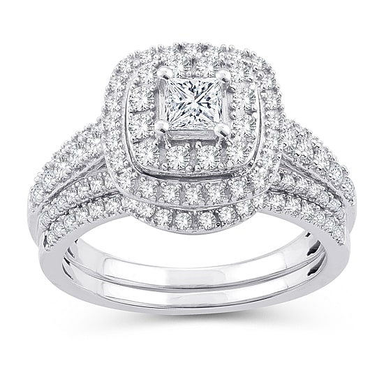 Womens 1 CT. T.W. Natural White Diamond 10K Gold Cushion Bridal Set