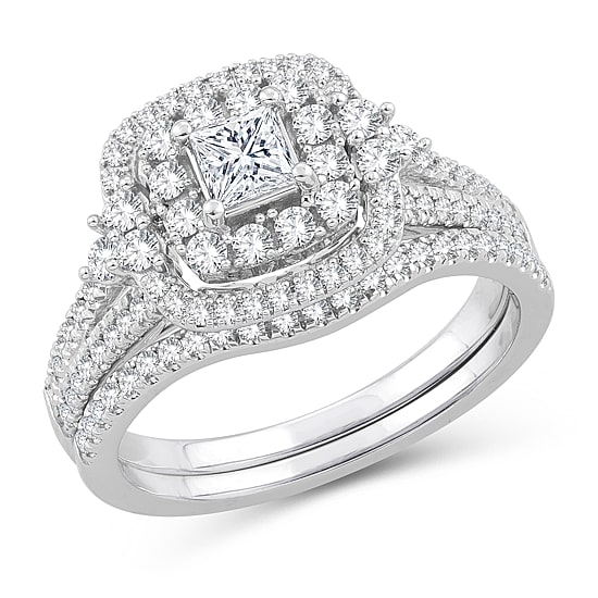 Womens 1 CT. T.W. Natural White Diamond 10K Gold Cushion Bridal Set