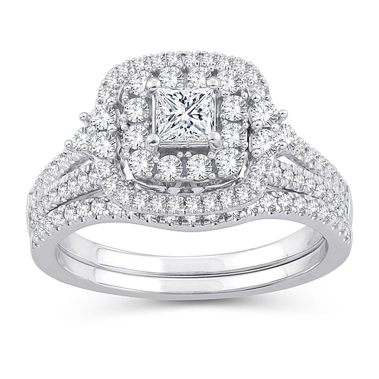 Womens 1 CT. T.W. Natural White Diamond 10K Gold Cushion Bridal Set
