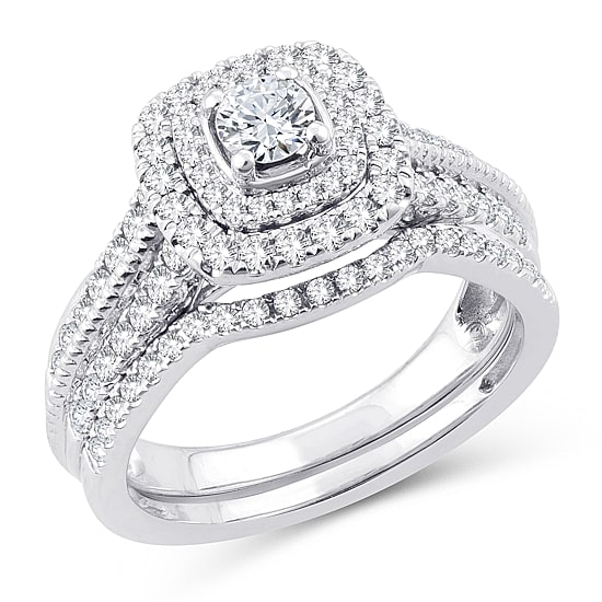 Womens 1 CT. T.W. Natural White Diamond 10K Gold Cushion Engagement Ring
