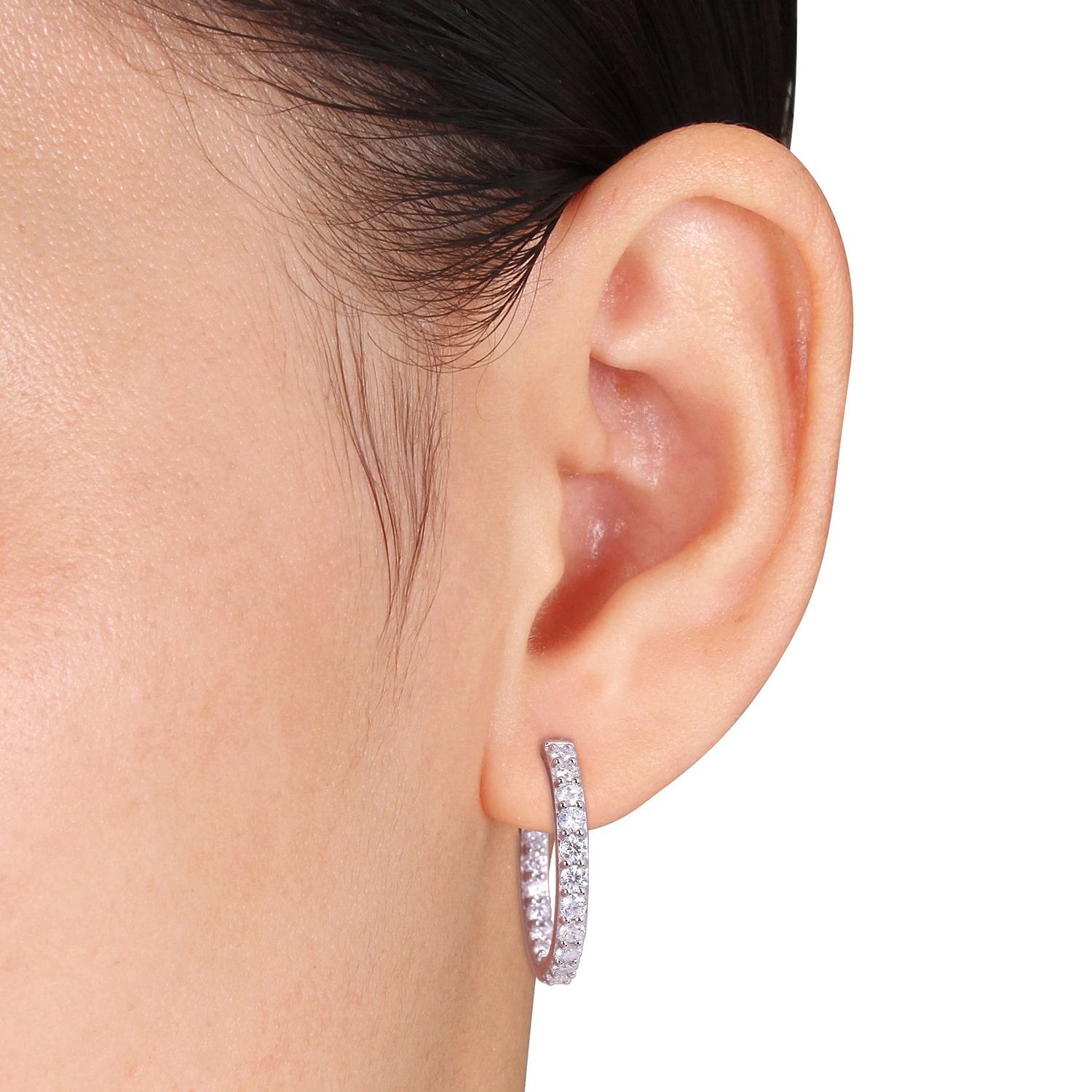 Womens 2 1/2 CT. T.W. Lab Created White Moissanite 10K Gold 25mm Hoop Earrings