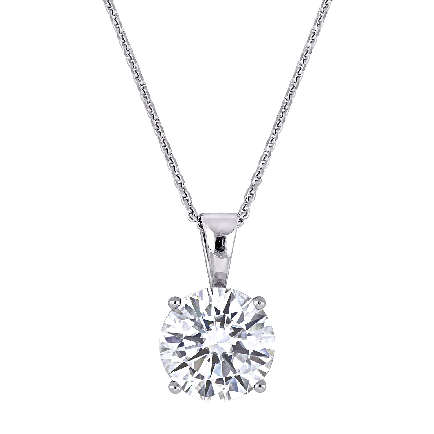 Womens 2 CT. Lab Created White Moissanite 14K Gold Round 17 Inch Pendant Necklace