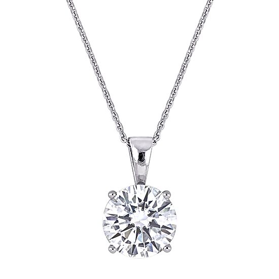 Womens 2 CT. Lab Created White Moissanite 14K Gold Round 17 Inch Pendant Necklace