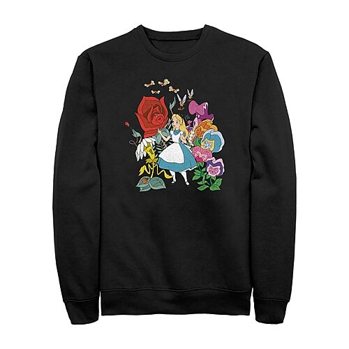 Mens Crew Neck Long Sleeve Alice in Wonderland Sweatshirt, Large, Black