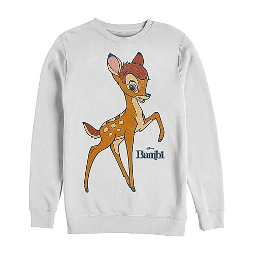 Mens Crew Neck Long Sleeve Bambi Sweatshirt, Small, White