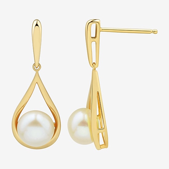Womens White Cultured Freshwater Pearl 14K Gold Over Silver Drop Earrings