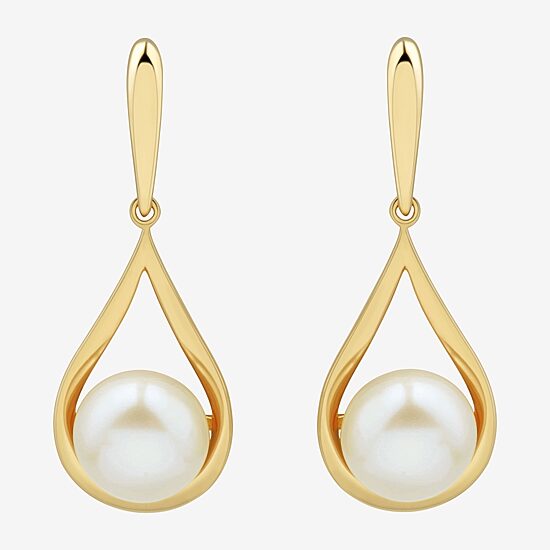 Womens White Cultured Freshwater Pearl 14K Gold Over Silver Drop Earrings