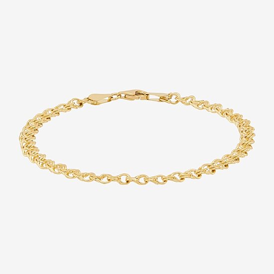 Womens 10K Gold 7.25 Inch Hollow Fashion Chain Bracelet
