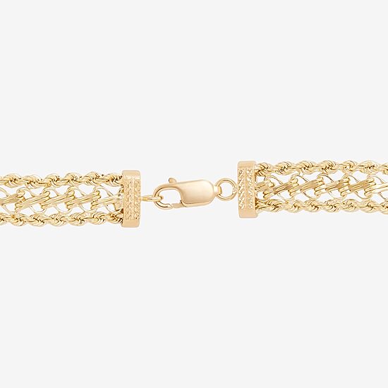 Womens 14K Gold 7.5 Inch Hollow Rope Chain Bracelet