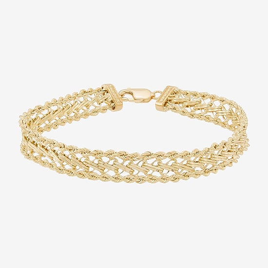 Womens 14K Gold 7.5 Inch Hollow Rope Chain Bracelet
