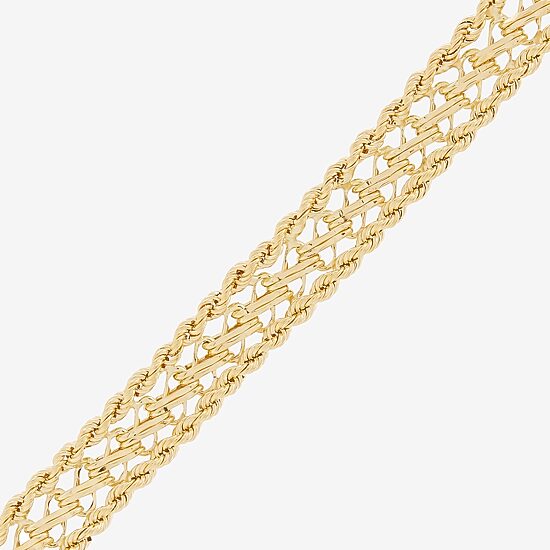 Womens 14K Gold 7.5 Inch Hollow Rope Chain Bracelet
