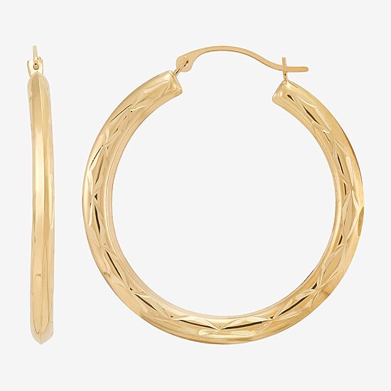 Womens 10K Gold 32.3mm Round Hoop Earrings