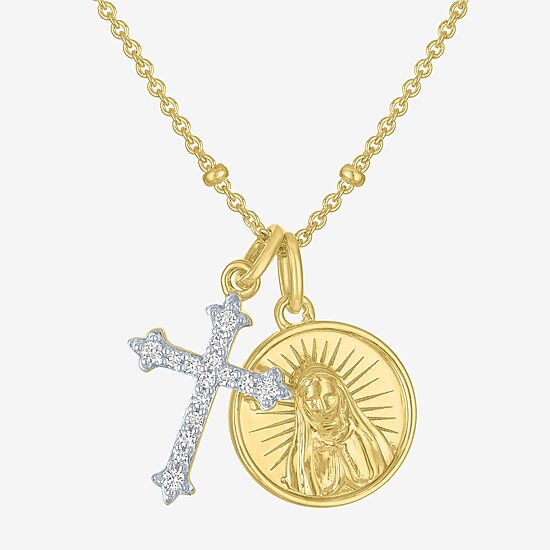 (G-H / Si2-I1) Womens 1/10 CT. T.W. Lab Grown White Diamond 14K Gold Over Silver Sterling Silver Cross 18 Inch Pendant Necklace