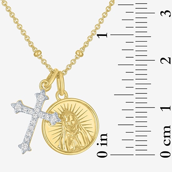 (G-H / Si2-I1) Womens 1/10 CT. T.W. Lab Grown White Diamond 14K Gold Over Silver Sterling Silver Cross 18 Inch Pendant Necklace