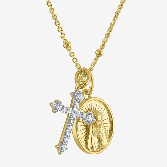 (G-H / Si2-I1) Womens 1/10 CT. T.W. Lab Grown White Diamond 14K Gold Over Silver Sterling Silver Cross 18 Inch Pendant Necklace