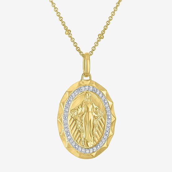 Medalla Milagrosa / Miraculous Medal (G-H / Si2-I1) Womens 1/10 CT. T.W. Lab Grown White Diamond 14K Gold Over Silver Sterling Silver 18 Inch Pendant Necklace