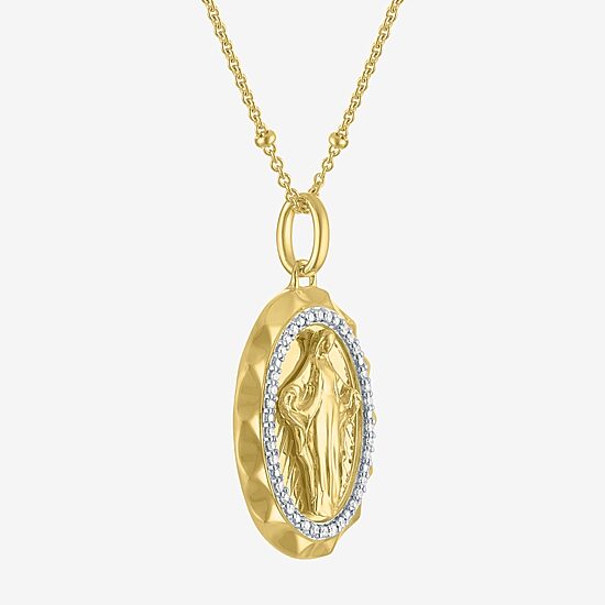 Medalla Milagrosa / Miraculous Medal (G-H / Si2-I1) Womens 1/10 CT. T.W. Lab Grown White Diamond 14K Gold Over Silver Sterling Silver 18 Inch Pendant Necklace