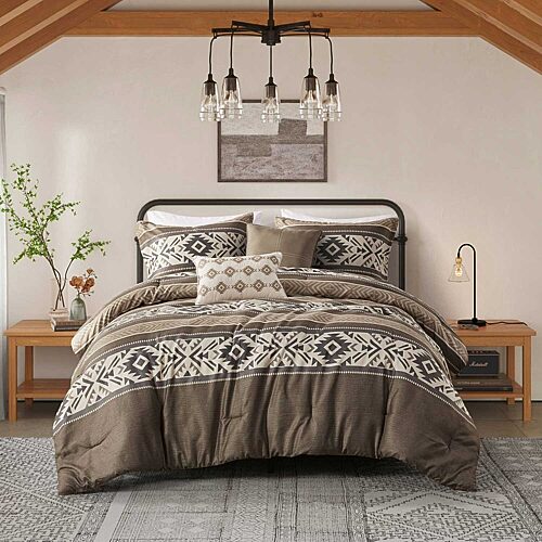 MP10-8465 104 x 92 x 1.5 in. Mariposa Stripe Herringbone Comforter Set with Throw Pillows, Brown - King & California King Size - 5 Piece