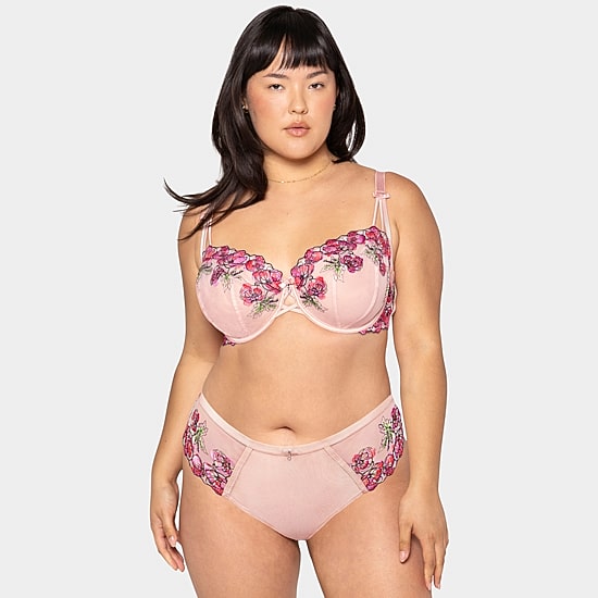 Curvy Couture Lush Embroidery Strappy Back Brief- 1615