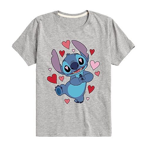 Disney Collection Little & Big Kid Boys Crew Neck Short Sleeve Regular Fit Lilo & Stitch Graphic T-Shirt, X-large, Gray