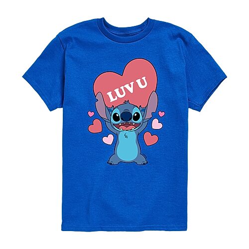 Disney Collection Little & Big Kid Boys Crew Neck Short Sleeve Regular Fit Lilo & Stitch Graphic T-Shirt, X-large, Blue