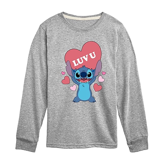 Disney Collection Little & Big Kid Boys Crew Neck Long Sleeve Regular Fit Lilo & Stitch Graphic T-Shirt