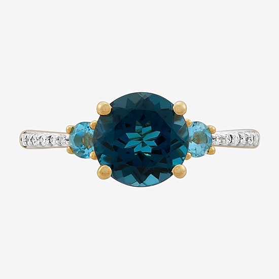 Limited Quantities! Womens Diamond Accent Genuine Blue Topaz 14K Gold Cocktail Ring