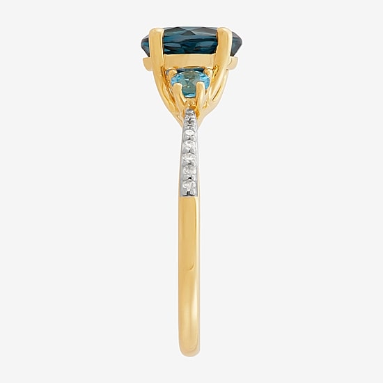 Limited Quantities! Womens Diamond Accent Genuine Blue Topaz 14K Gold Cocktail Ring