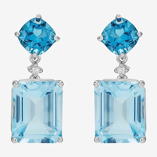 Limited Quantities! Womens Diamond Accent Genuine Blue Topaz Sterling Silver Drop Earrings